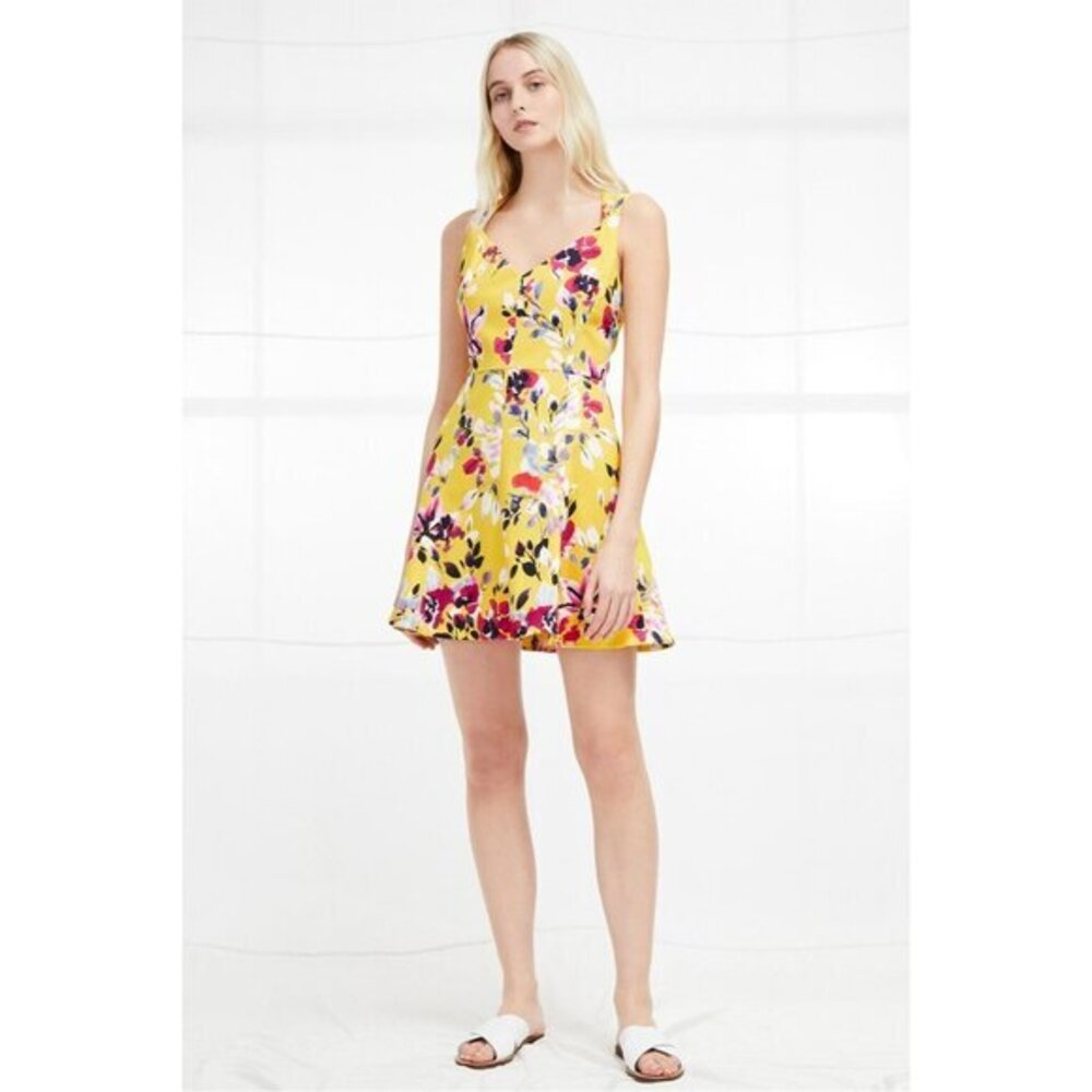 French Connection Yellow Floral Print A Line Mini Dress Yellow SZ 12 $128 NWT
